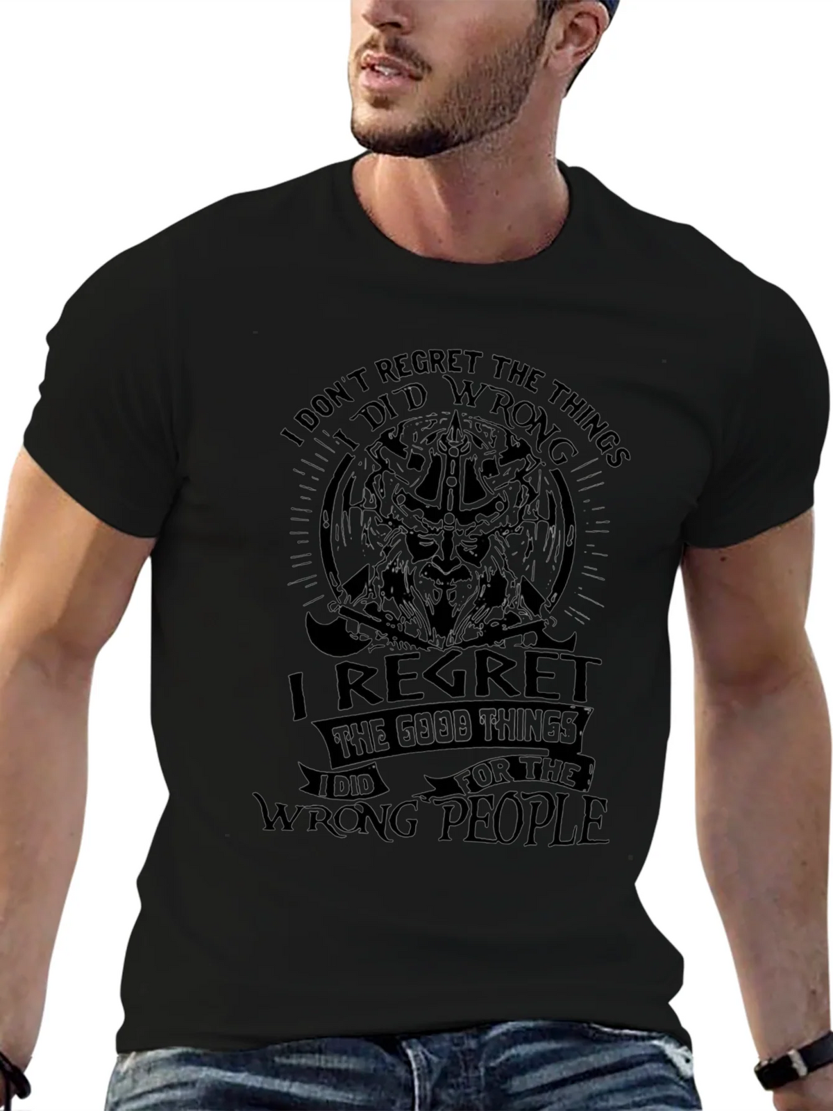 Mens No Regrets Graphic Black T-Shirt