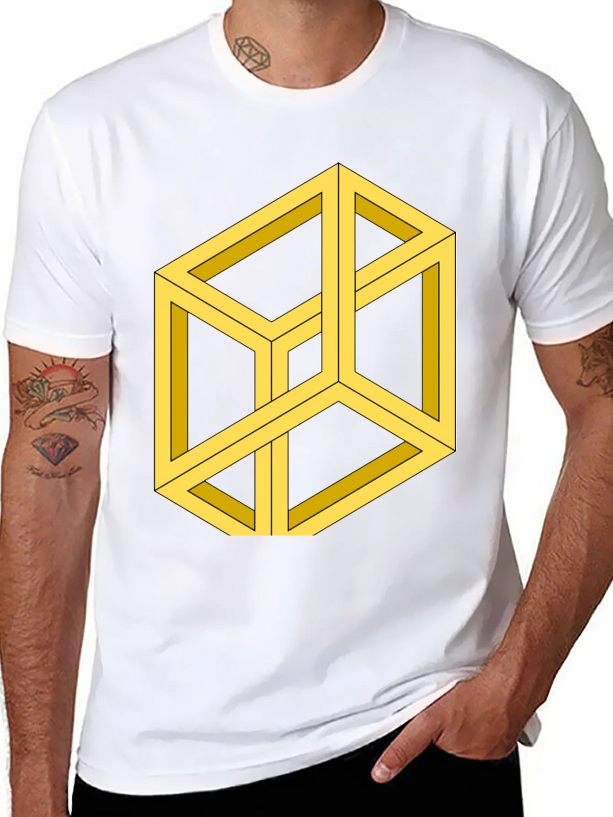 Optical Illusion Cube Graphic Tee - Black