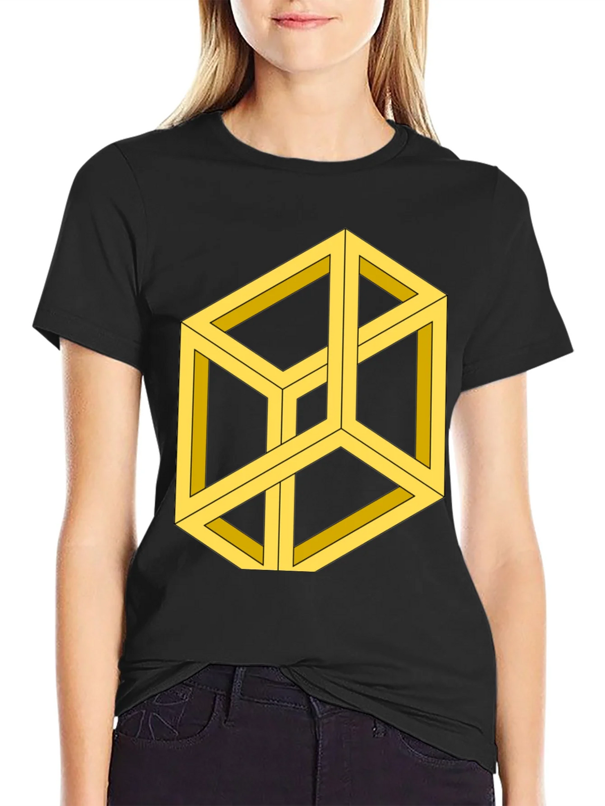 Optical Illusion Cube Graphic Tee - Black