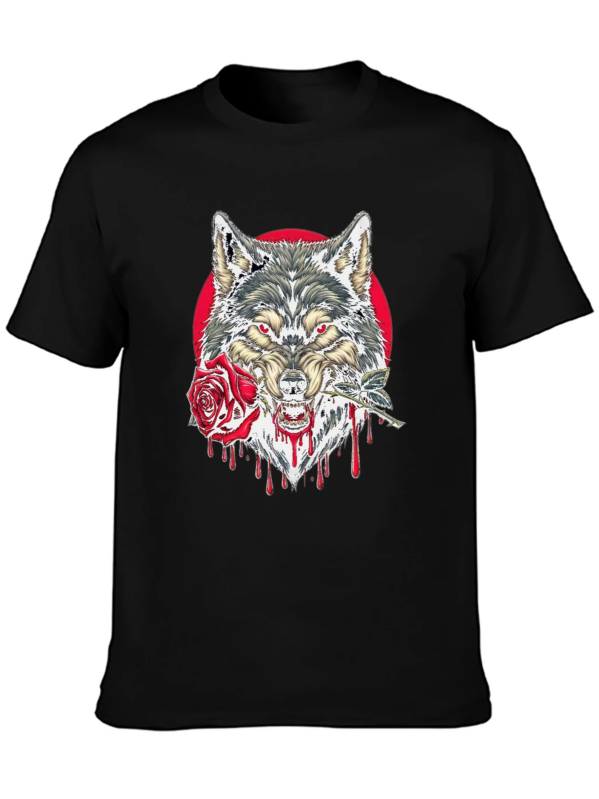 Wolf and Rose Graphic Tee - Mens Black T-Shirt