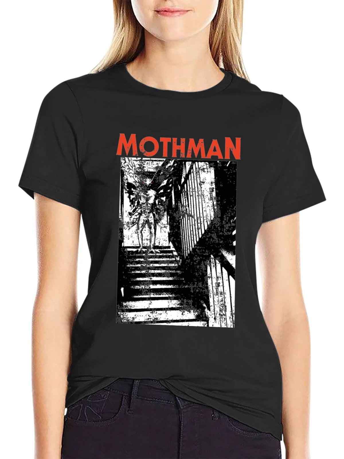Mothman Graphic Print Black T-Shirt