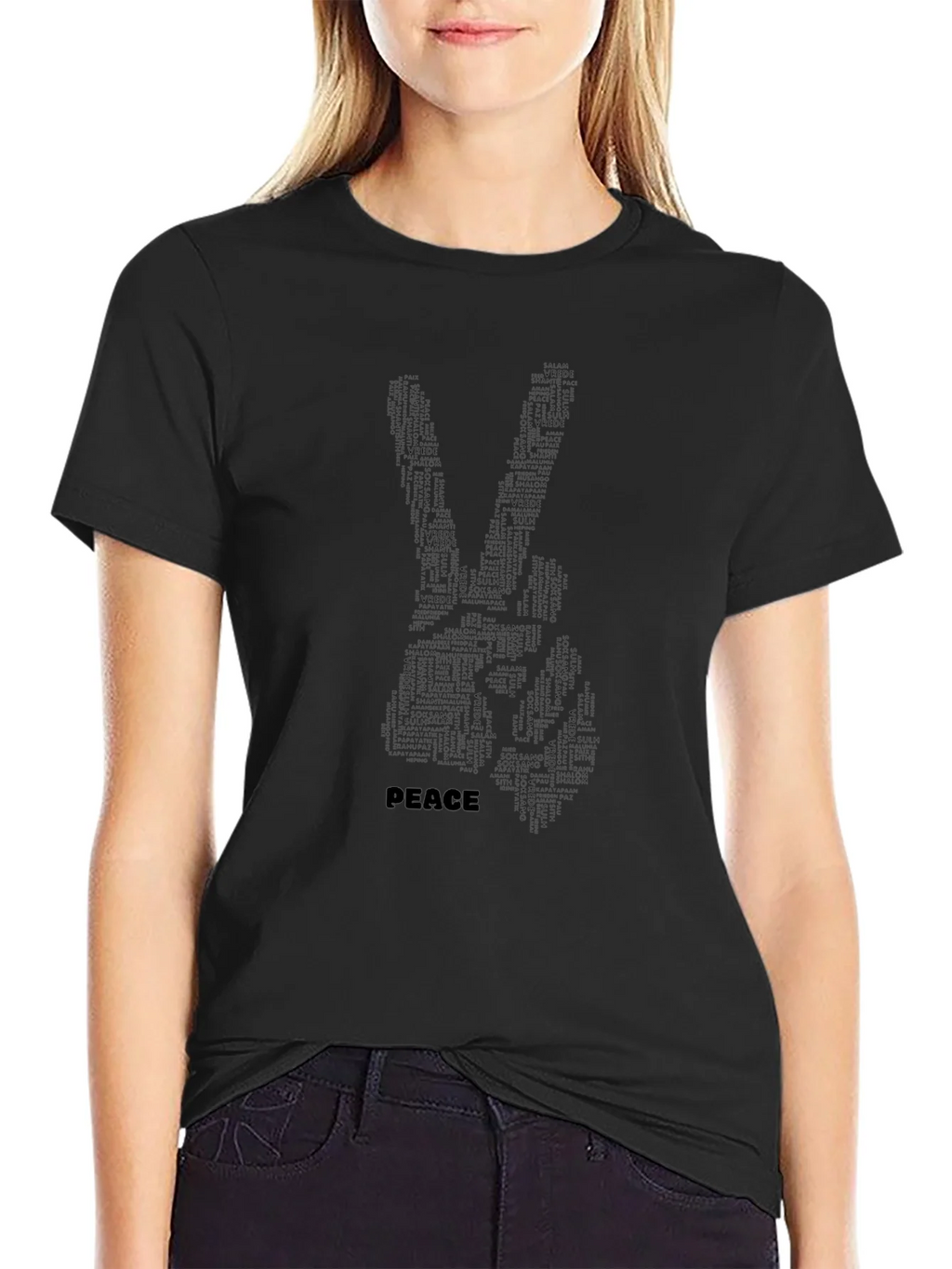 Peace Sign Word Art T-Shirt - Black