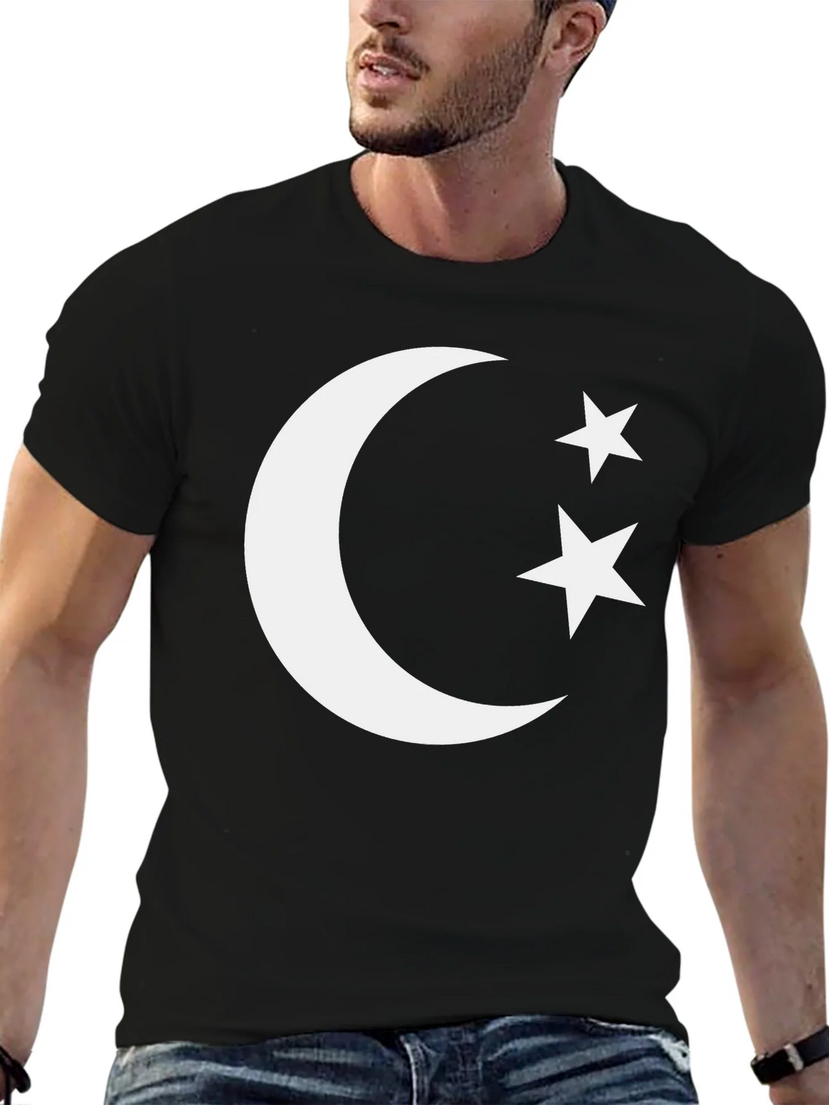 Crescent Moon & Stars Graphic Tee - Black