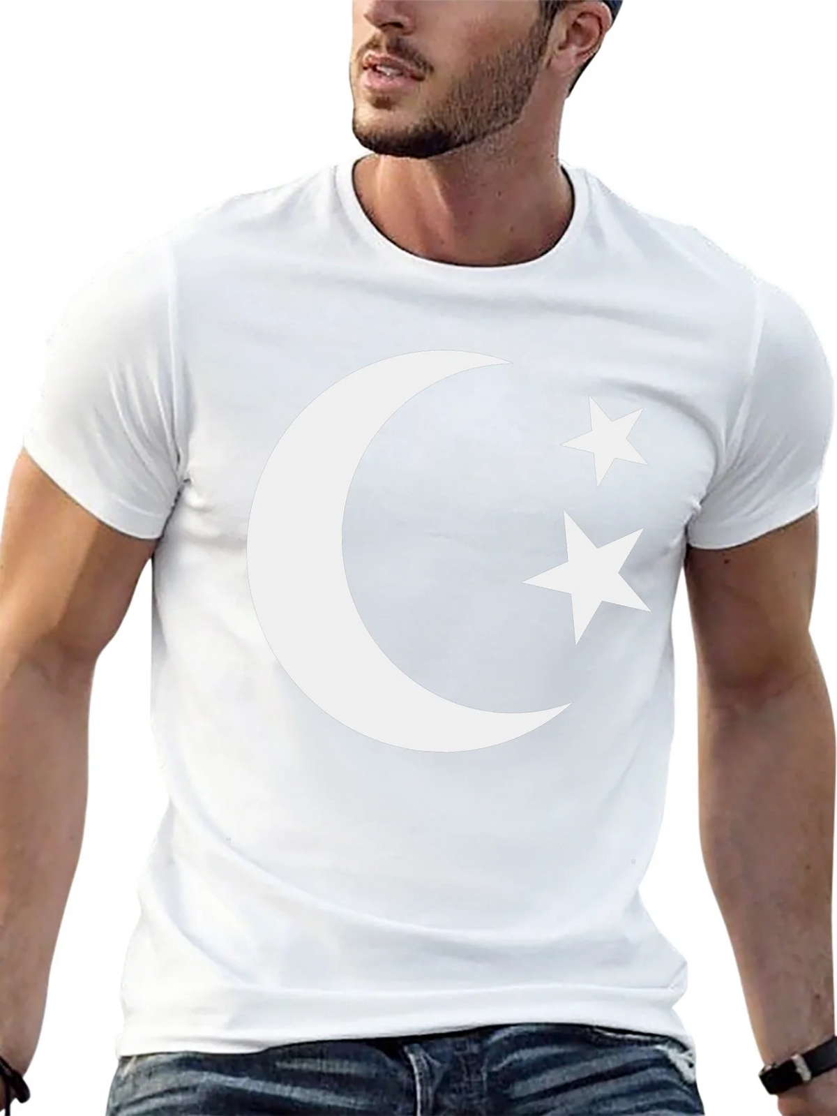 Crescent Moon & Stars Graphic Tee - Black
