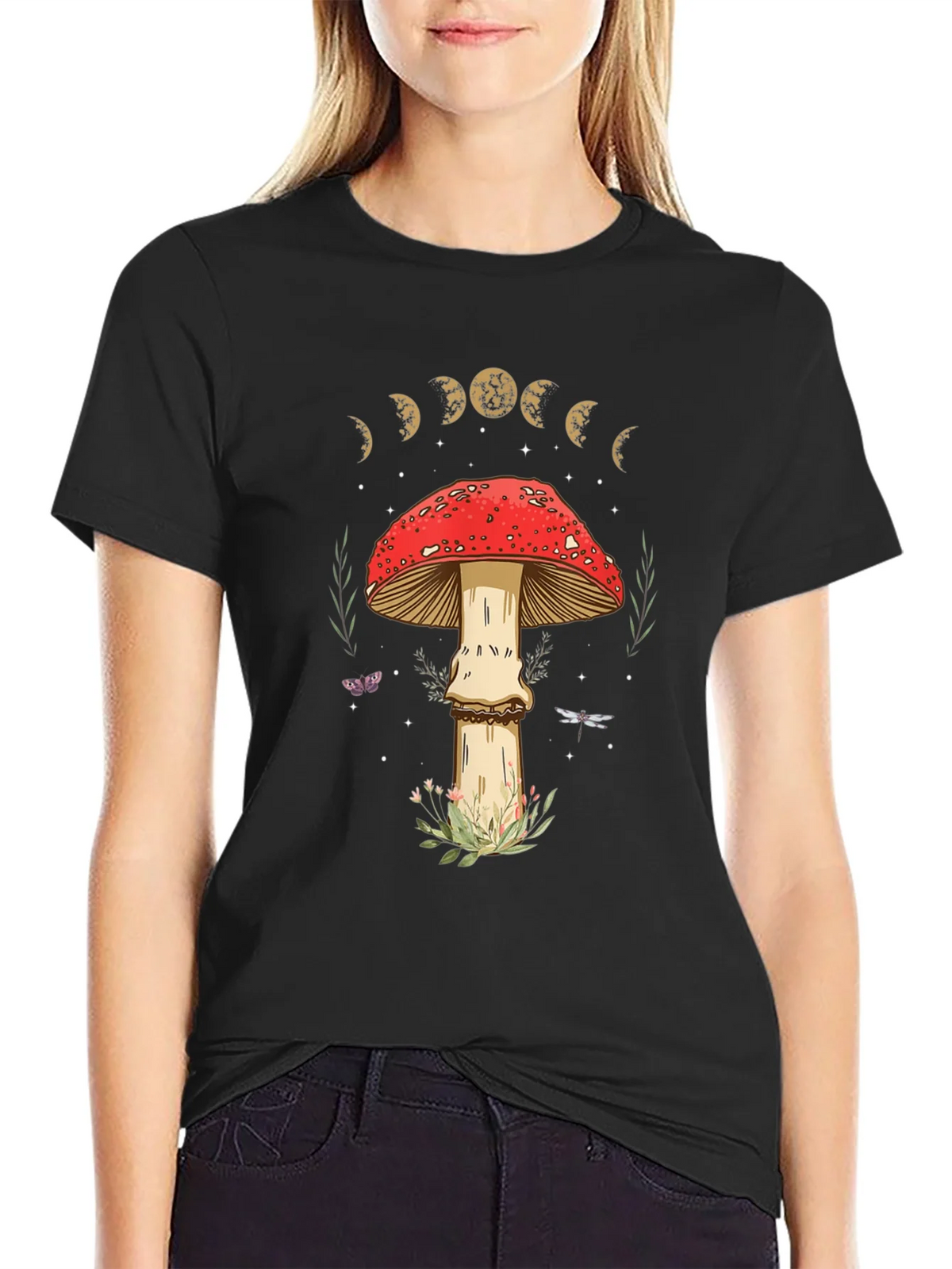 Mushroom Moon Phase Graphic Tee - Nature Lover Shirt
