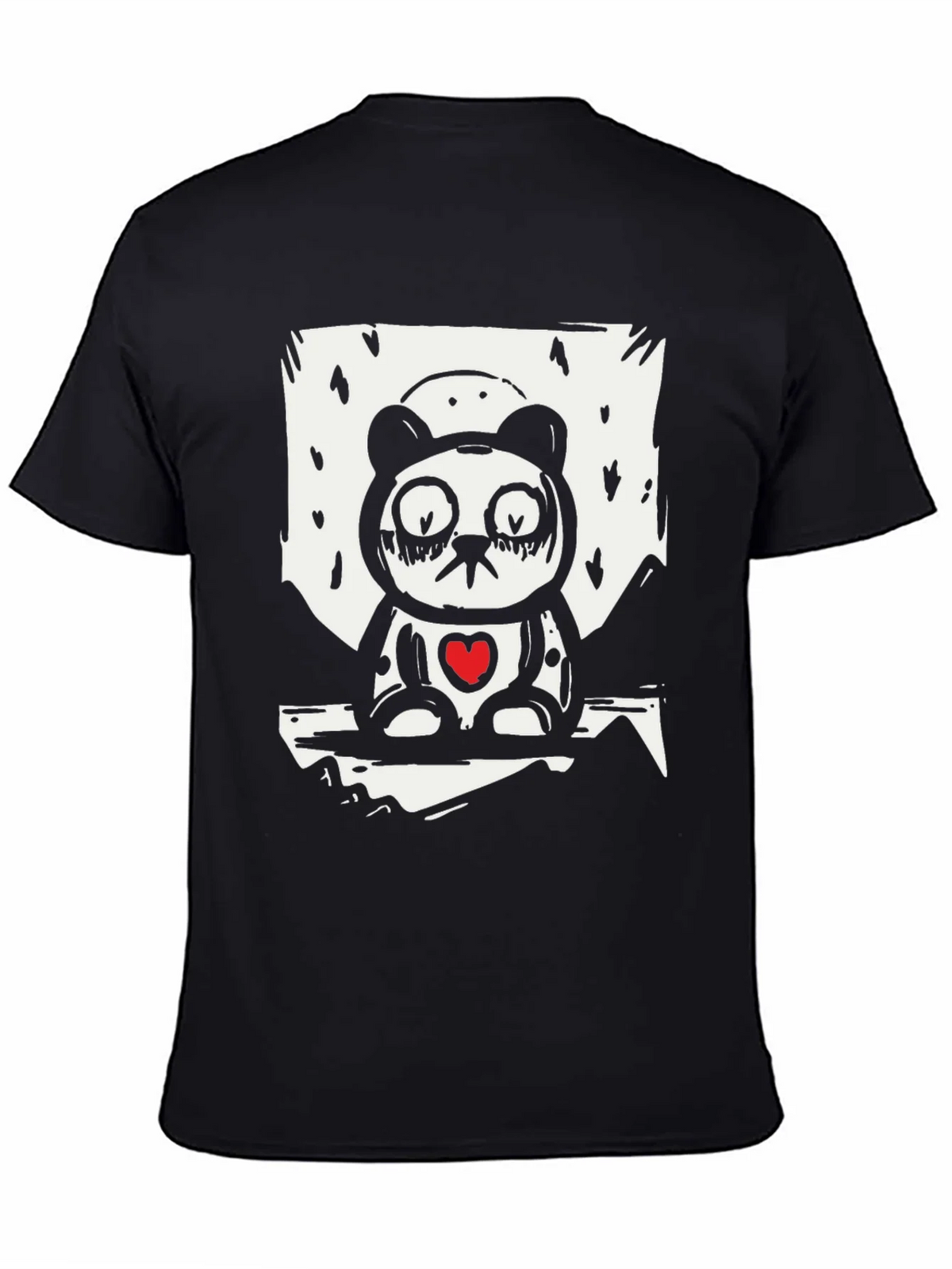 Sad Panda Heart Graphic Tee - Black