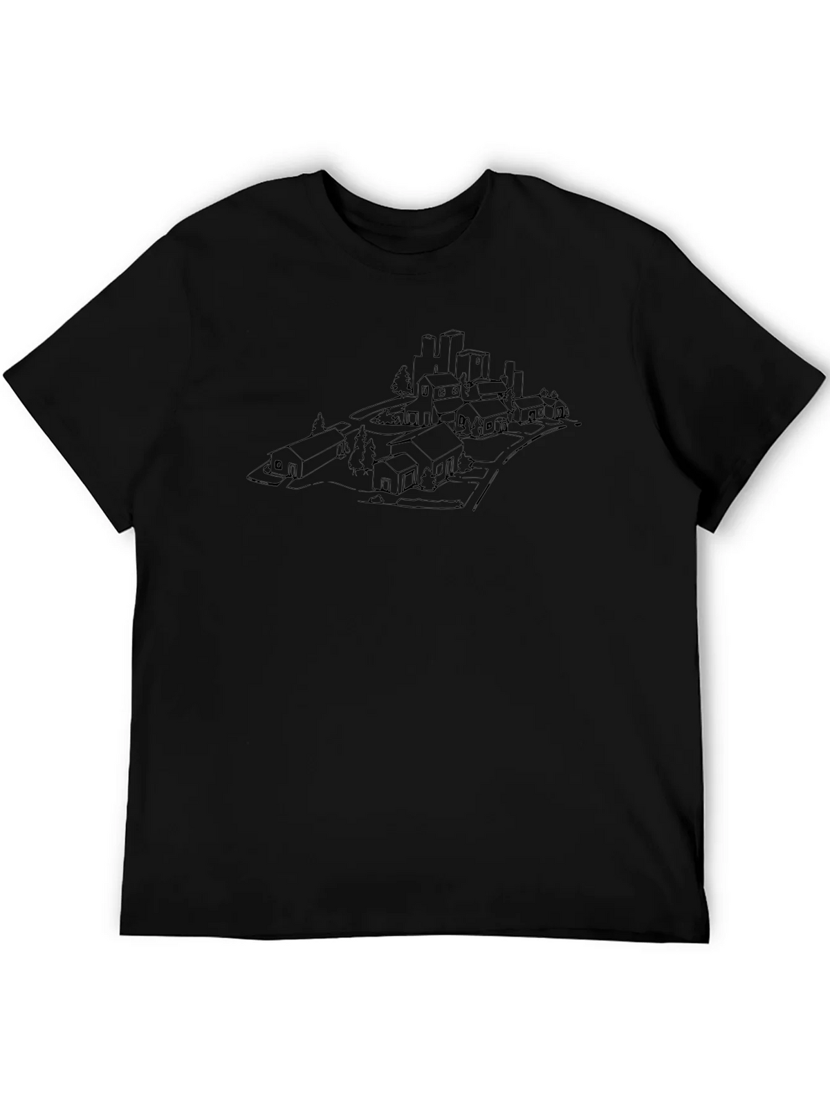 Urban Sketch Black T-Shirt - Cityscape Design