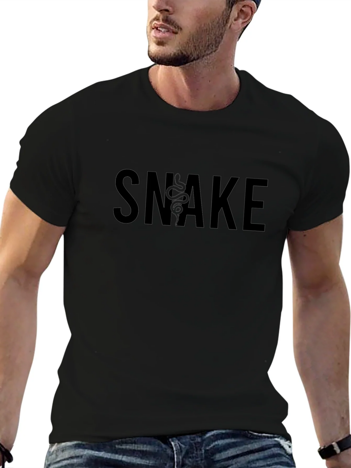 Snake Graphic Tee - Black Cotton Blend