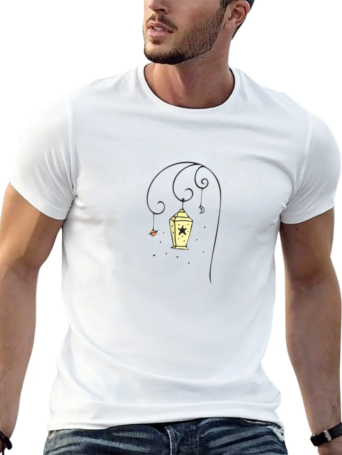 Stylish Black Tee with Lantern Graphic
