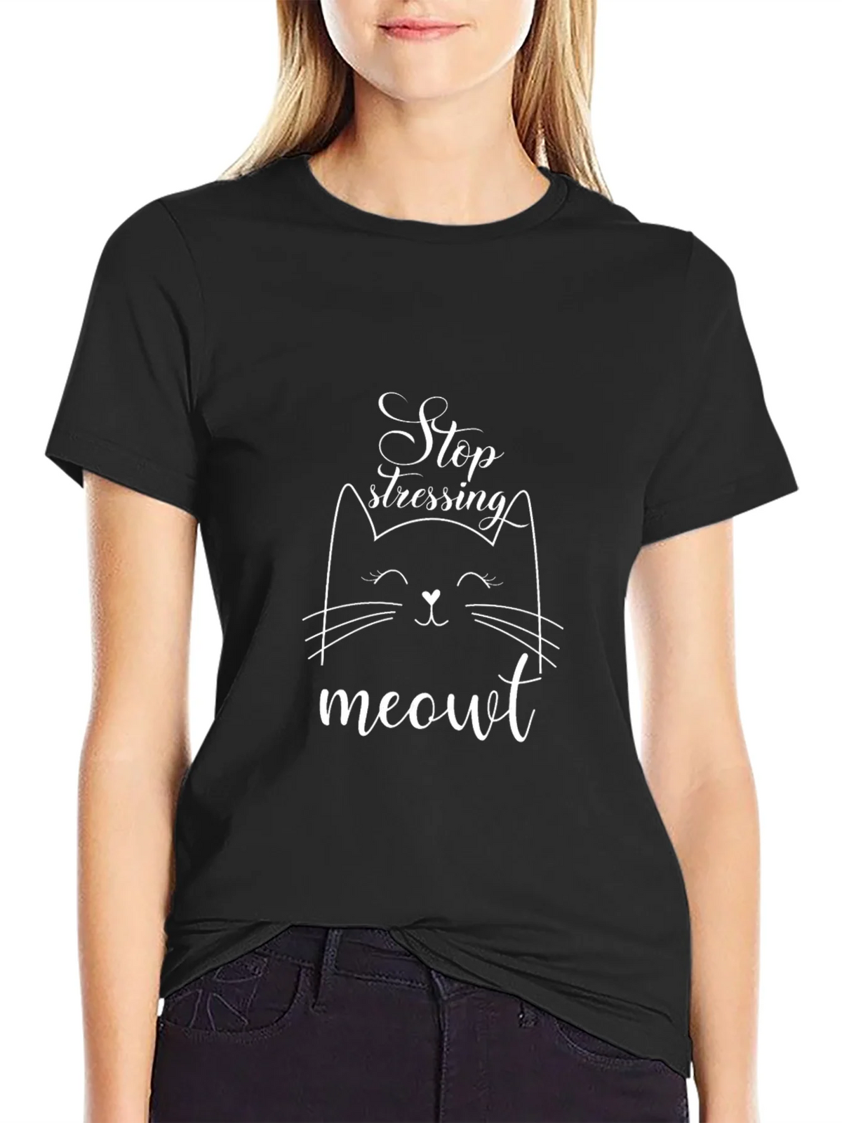Stop Stressing Meowt Black T-Shirt