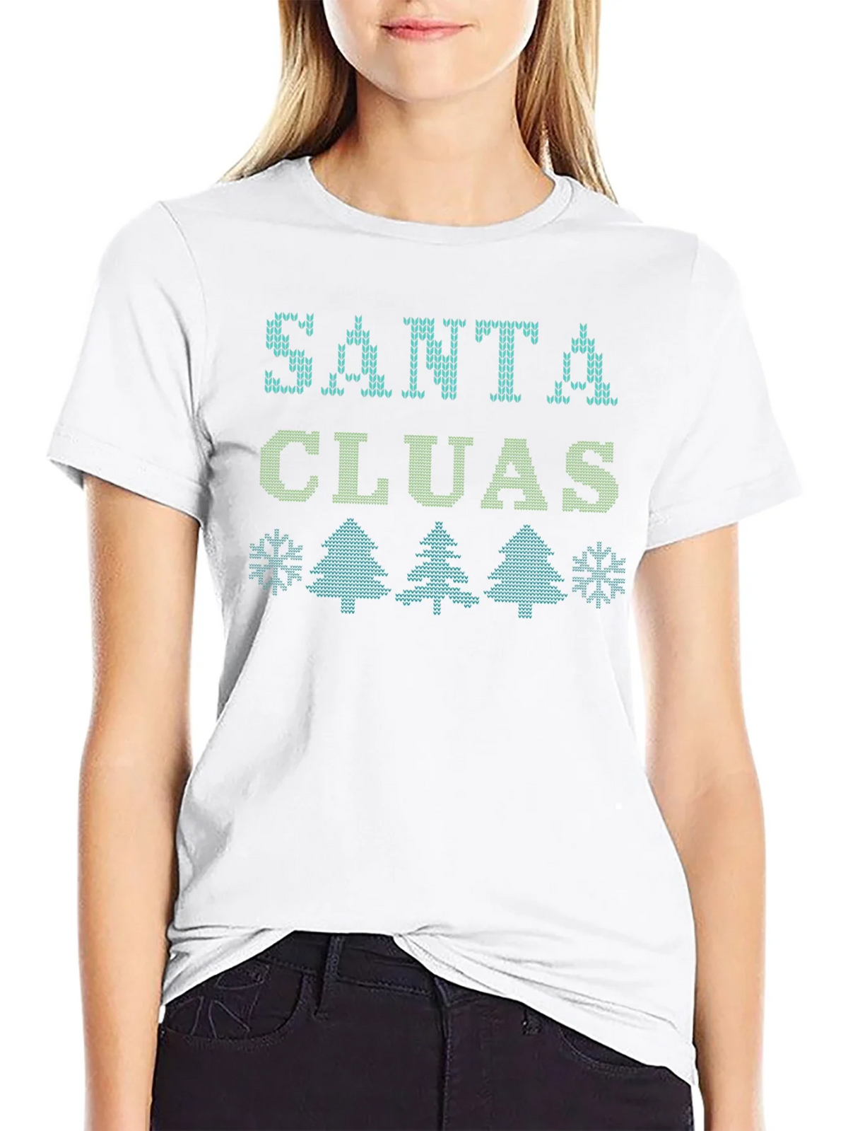 Santa Cluas Christmas Pattern Black T-Shirt